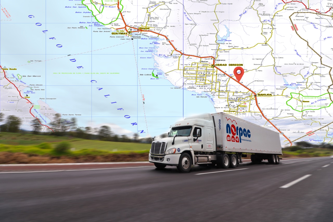 Camión Norpac sobre mapa de rutas